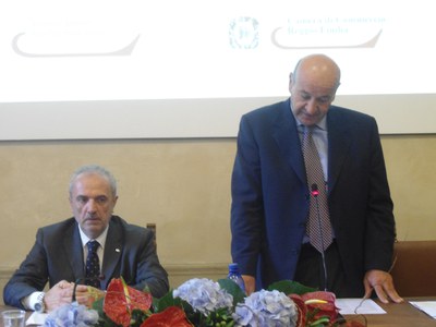 Da destra: Presidente Unioncamere ER Carlo Alberto Roncarati - Presidente Camera commercio Reggio Emilia Enrico Bini 