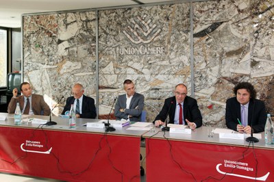 Da destra: Guido Caselli, Unioncamere ER - Ugo Girardi, Segr. Gen. Unioncamere ER, Luca Valli, CISE - Francesco Paolo Ausiello, Aster - 